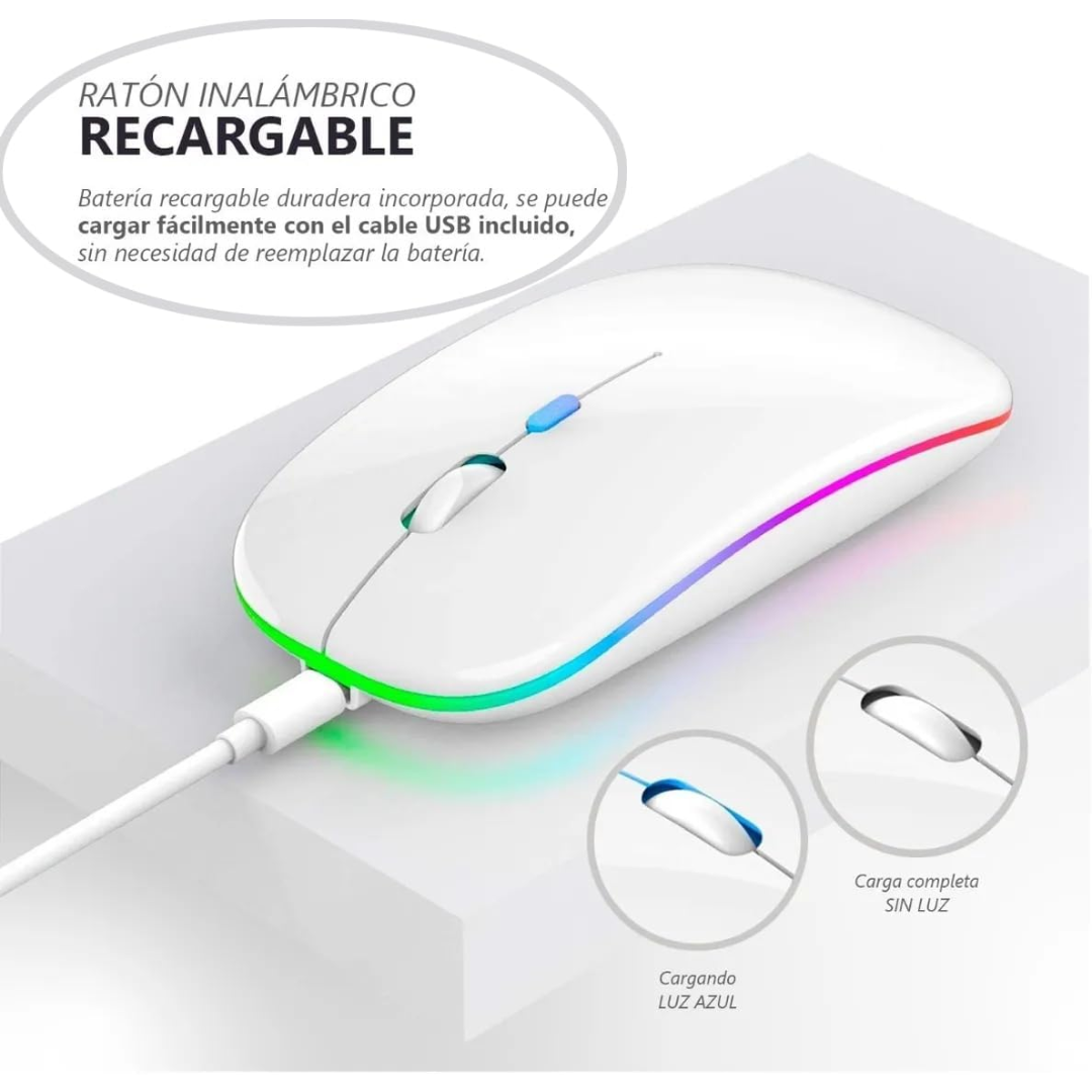 Ratón inalámbrico recargable silencioso retroiluminado con LED