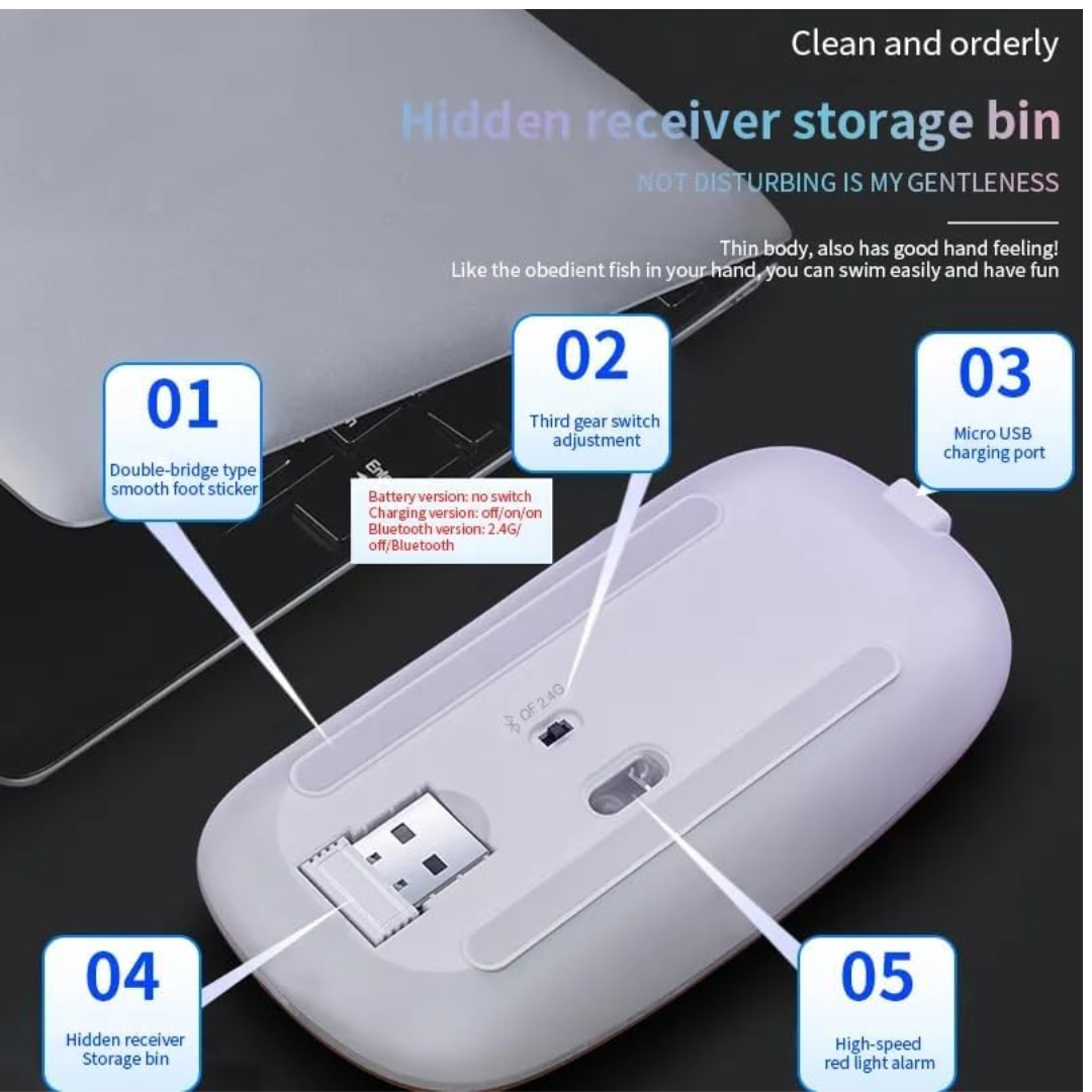 Ratón inalámbrico recargable silencioso retroiluminado con LED